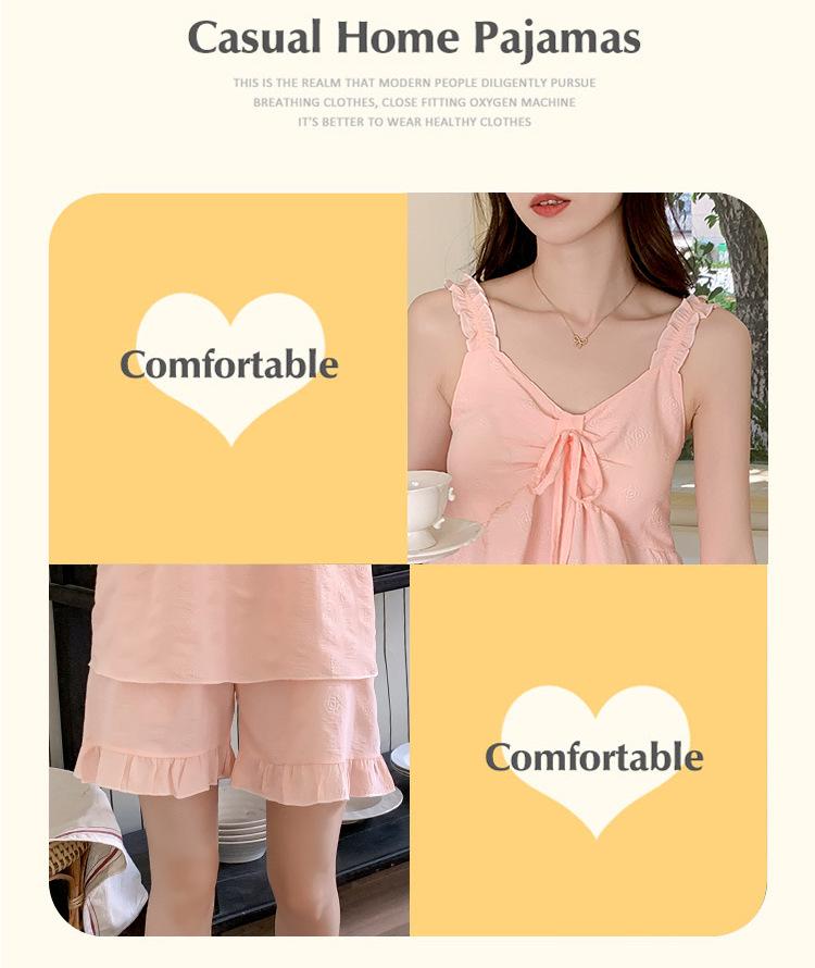 2026 Summer Women's Cloud Cotton Pajama Set with Built-in Bra, Princess Style Camisole, Sweet Home Wear