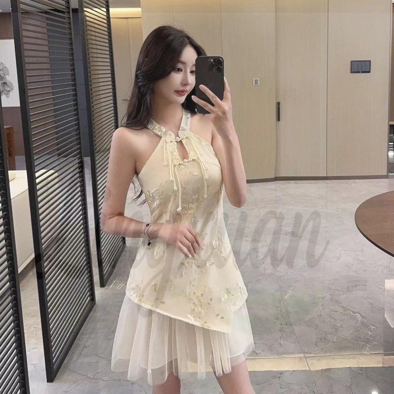 Designer Embroidered Off-Shoulder Mesh Dress - 2026 Spring French Trend Small абрикосовый