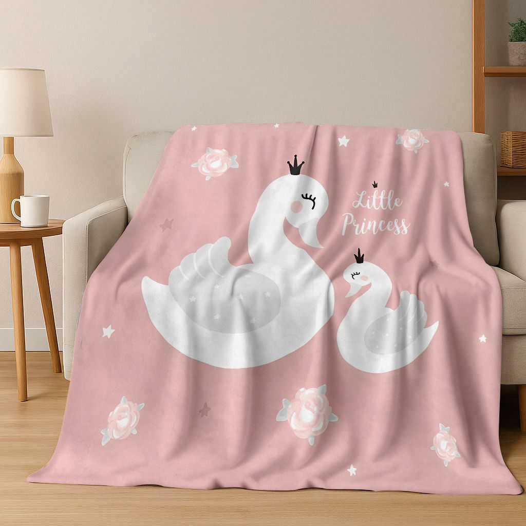 Dream Love Swan Art Cartoon Flannel Blanket,Cozy Soft Throw Blanket for Home Bedroom Bed Sofa Picnic Office Cover Gift Kids