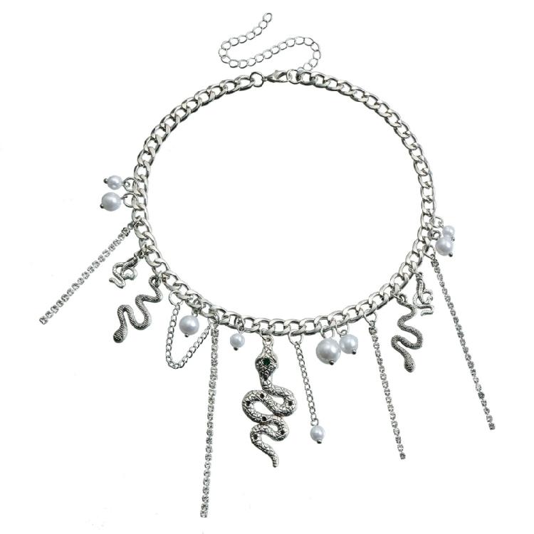 Sophisticated Snake Shape Pearls Pendant Necklace Tassels Necklace Suitable for Women Who Love Distinctive Style
