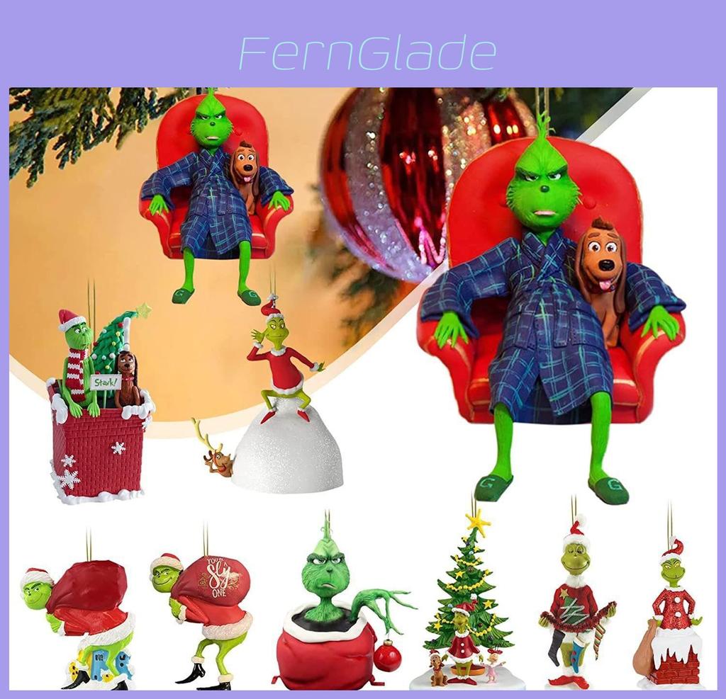Whimsical Grinch Acrylic Christmas Tree Ornament Adorable Cartoon Car Decor Piece