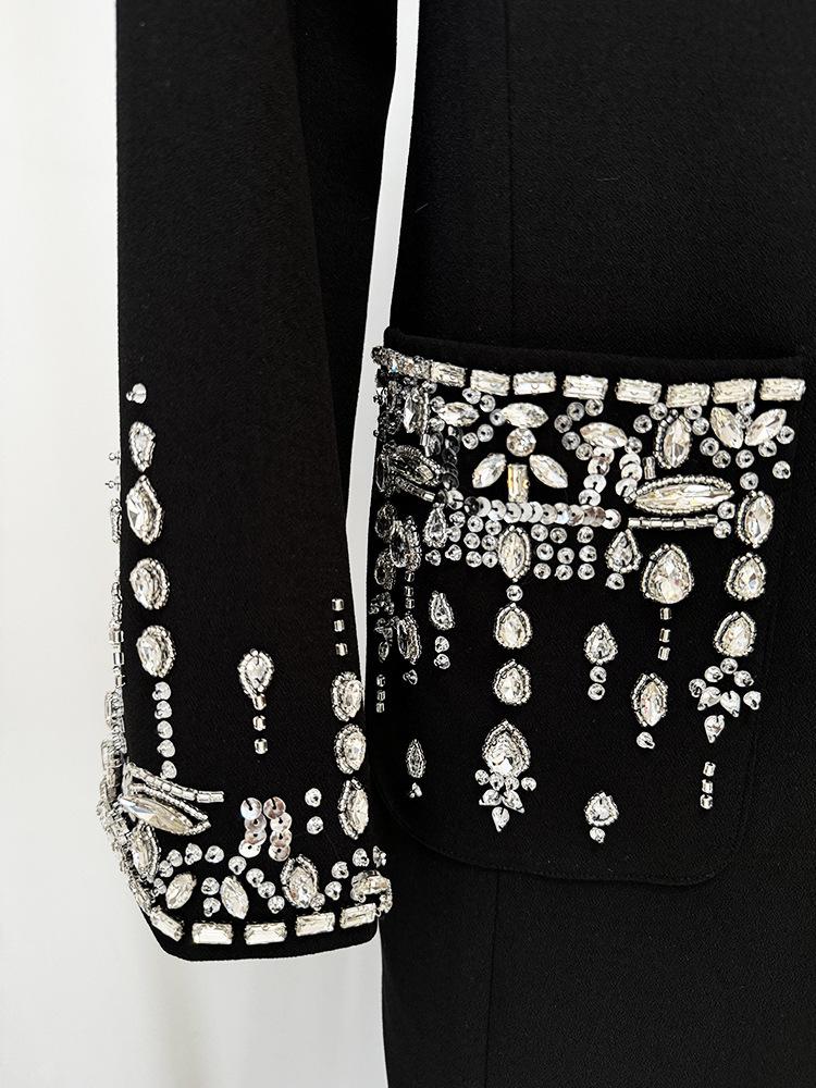 2026 European & American Star Fashion Beaded Rhinestone Lapel Mermaid Evening Gown