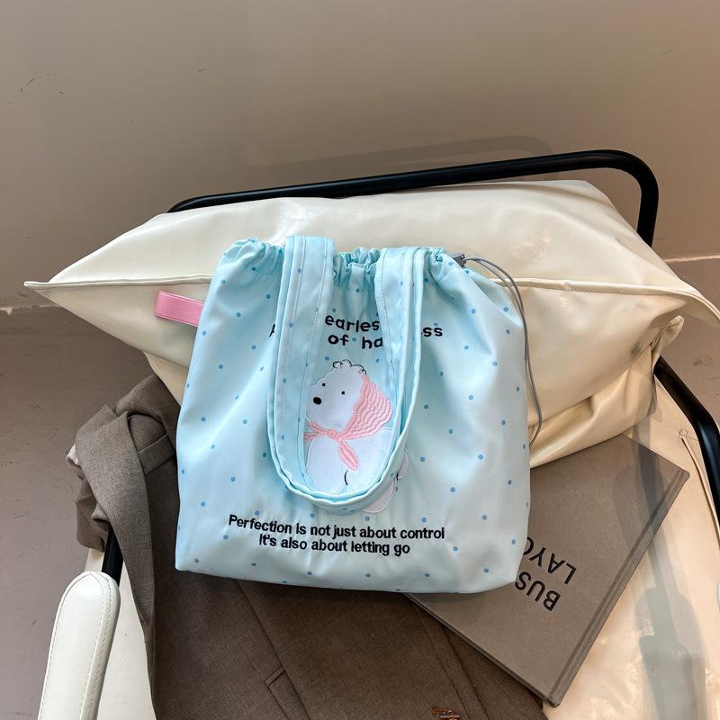 Casual Large-capacity Bag Women 2025 New Cartoon Puppy Nylon Canvas Bag Embroidered Letter Shoulder Tote Bag