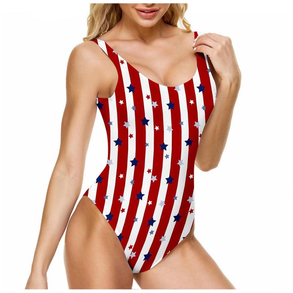 Women's Fashion One-Piece Printed Backless Bikini With Bra Pad And No Steel Bra Swimming Costume