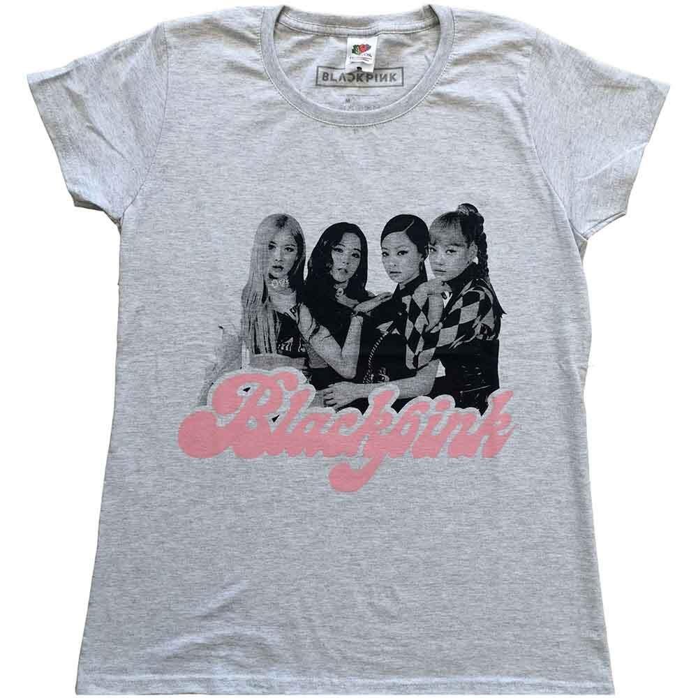 Blackpink T Shirt Photo Band Logo Unisexs Skinny Fit Heather Grey Xl S