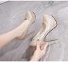 Spring and Autumn Stock New Sandals Waterproof Platform, Round Toe, Shallow Mouth Women's Shoes, Sparkling Silvery High Heels