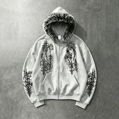 Retro-Stil Dickes, Warmes Kapuzensweatshirt mit Großem Pelzkragen und Doppelseitigen Taschen—Trendiges Lässiges Oberteil