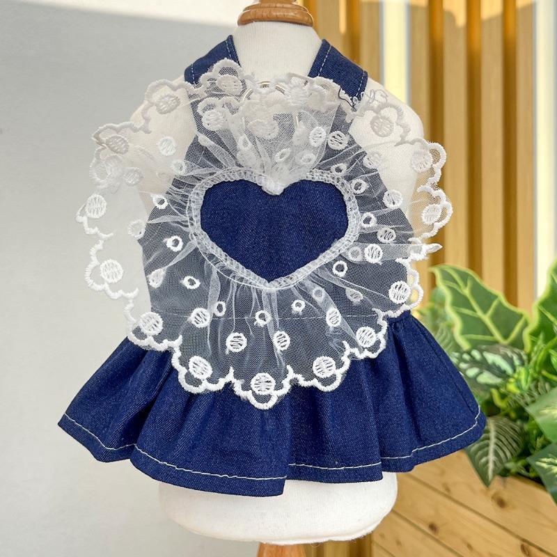 Pet Spring and Summer Princess Dress, Dog, Cat, Denim Harness Dress, Teddy Dog, Clothes, Cat