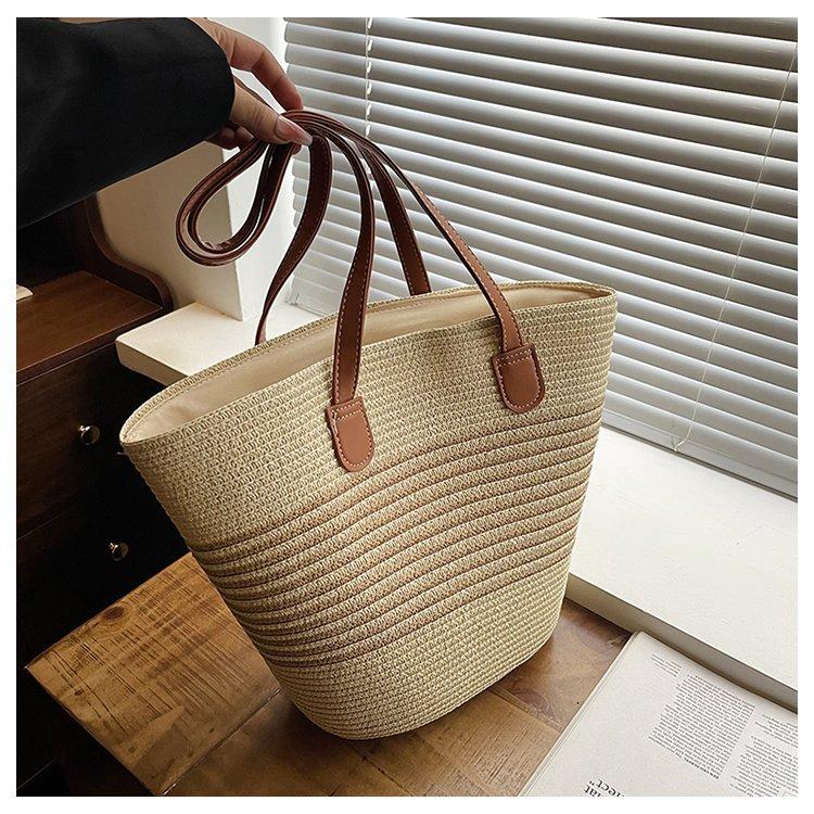 Lazy Wind Seaside Woven Bag Straw Woven Bag Women's Large-capacity Vegetable Basket Tote Bag Shoulder Beach Bag