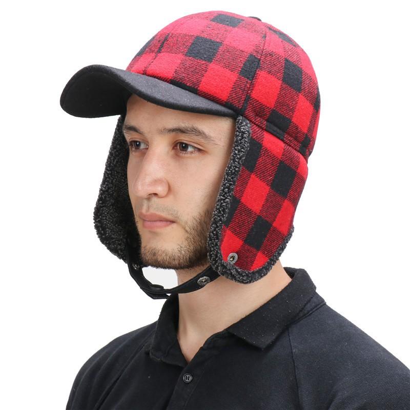 Winter Warm Wool Blend Hat With Ear Protection Windproof Fleece Lined Outdoor Cap Cold Weather