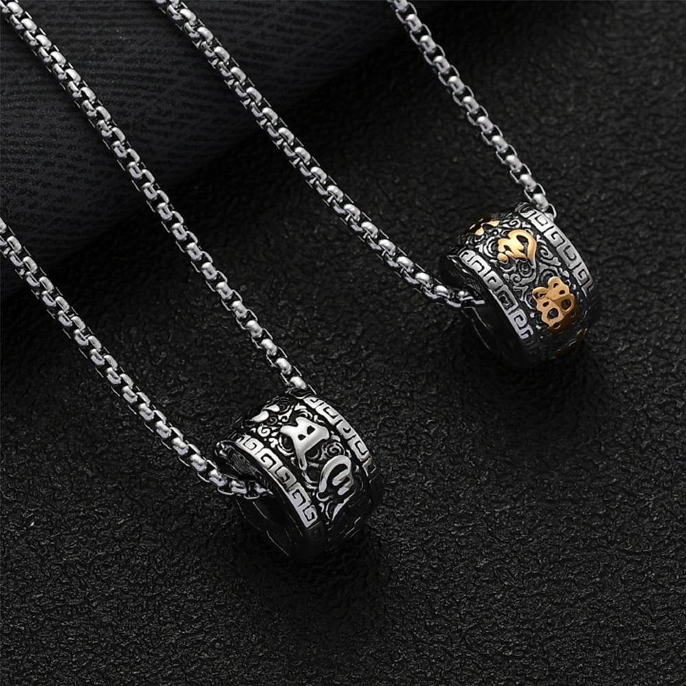 Six-character Mantra, Transfer Beads, Titanium Steel Men's Necklace, Stainless Steel Pendant, Non-fading Jewelry