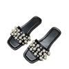 Large size pearl flat bottom sandals women's 2025 summer new Xiaoxiangfeng square head casual outer wear one-word slippers