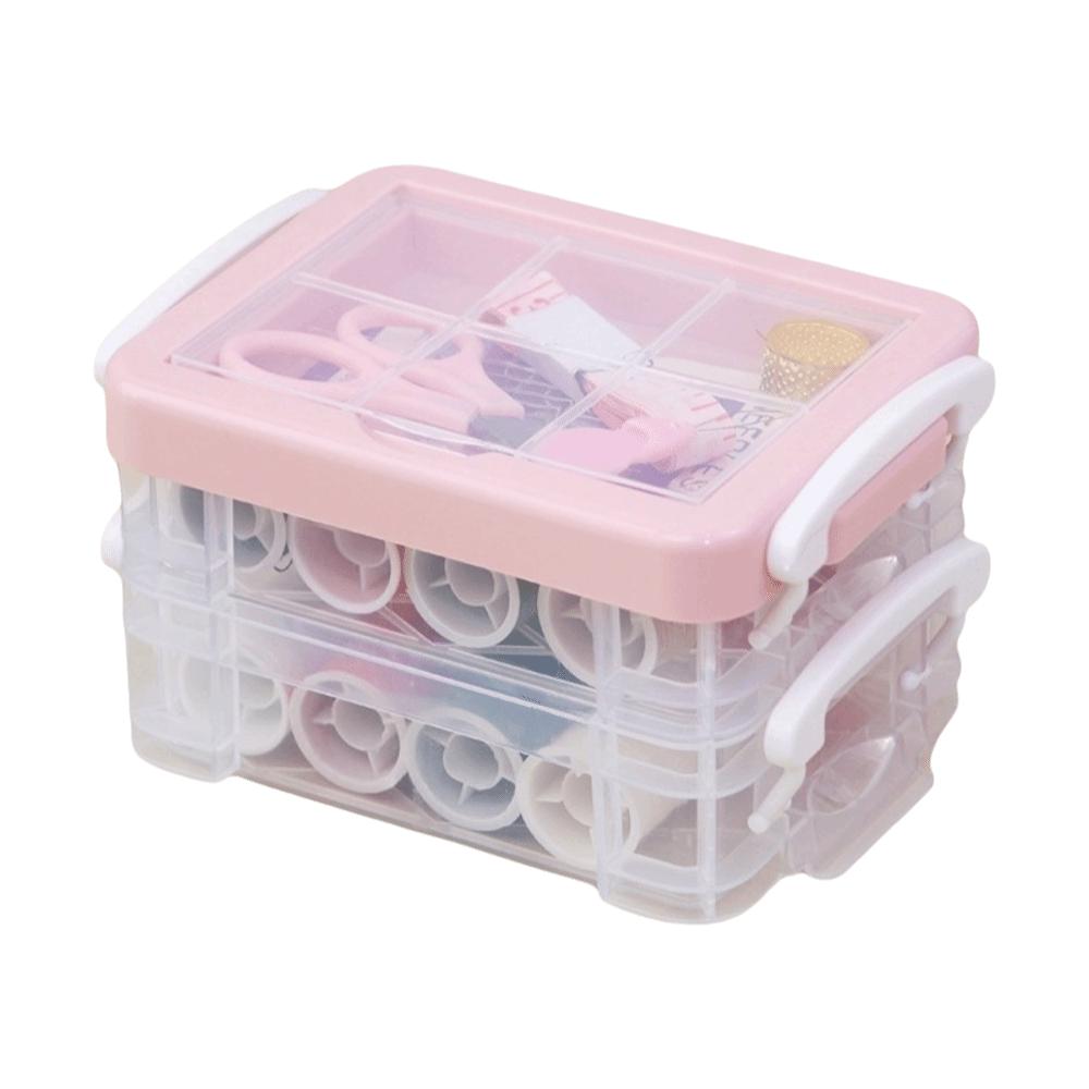 18pcs Portable Needlework Box Three-Layer Sewing Kit Box Sewing Tool Kit Cross Stitching