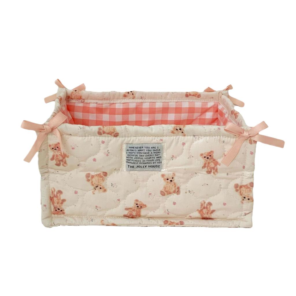 Square Storage Basket Lace Flower Desktop Organizer Storage Basket Korean Quilted Storage Basket Cute Storage Frame Decoration