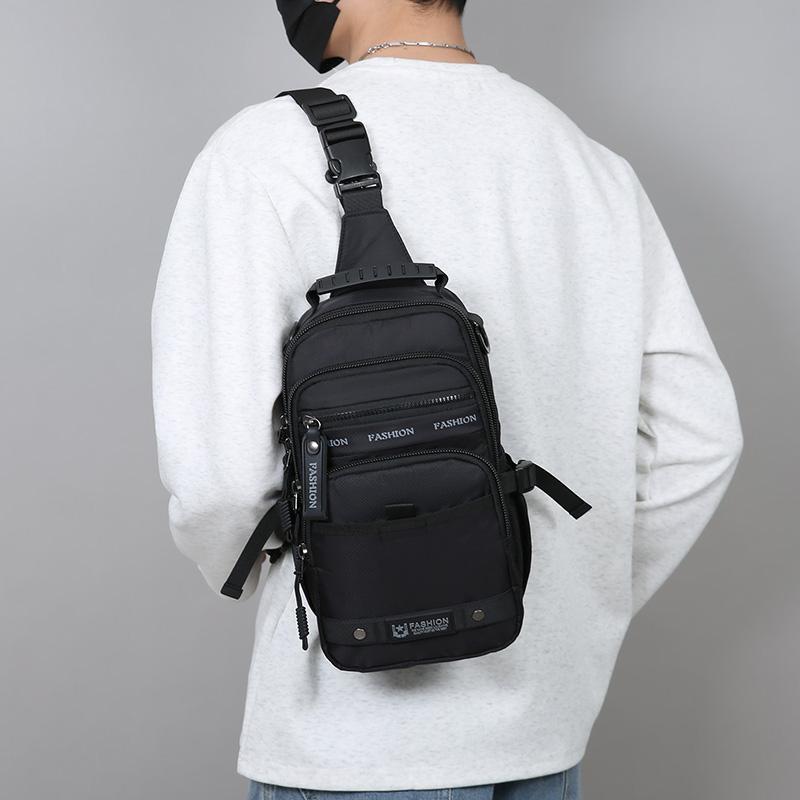Casual Multi Pockets Men Chest Bag Shoulder Bag Multifunction Sports Message Bag Solid Color Cloth Crossbody Bag Travel
