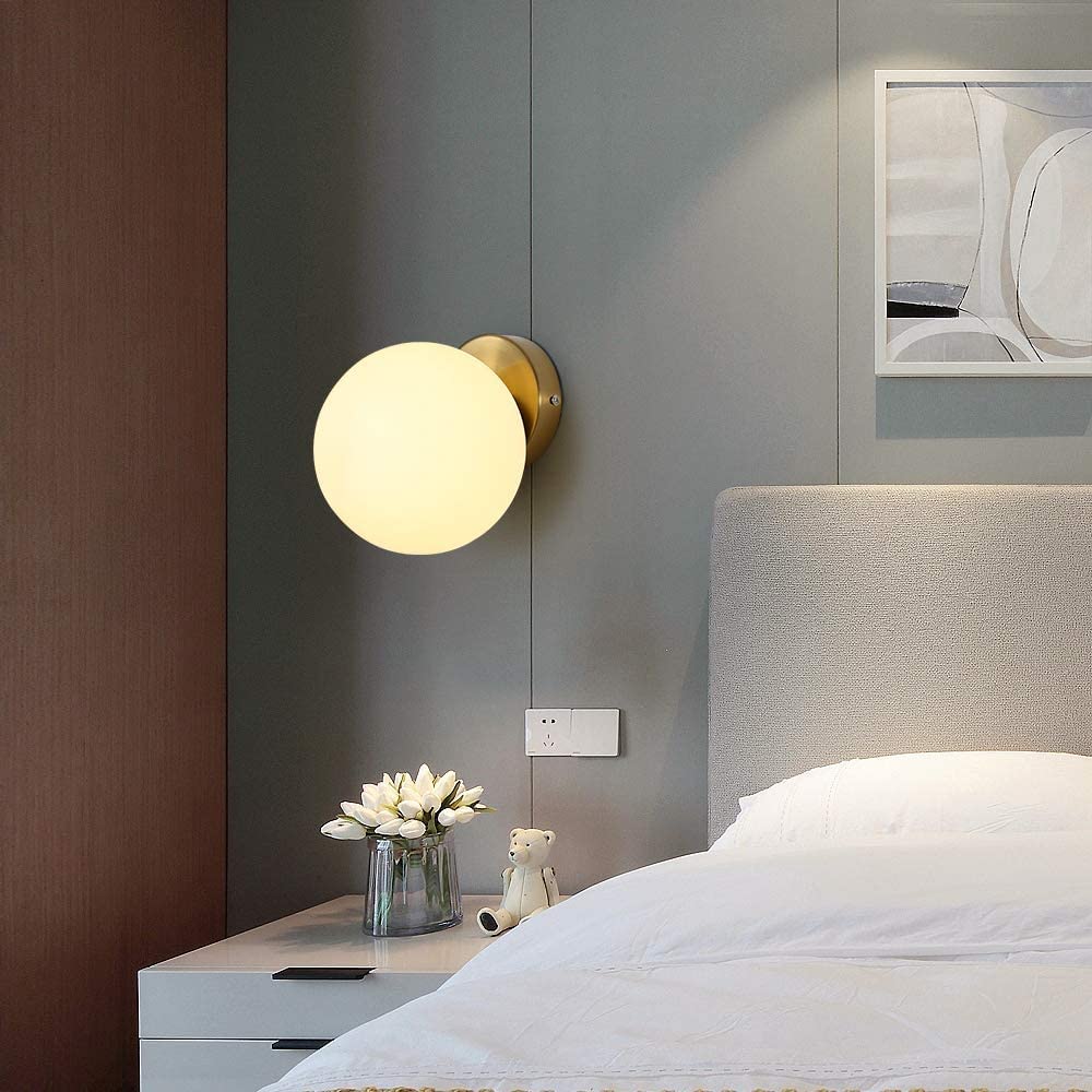 

Современный светодиодный настенный светильник со стеклянным шаром, скандинавские круглые настенные светильники, декоративные E27 15cm золотой