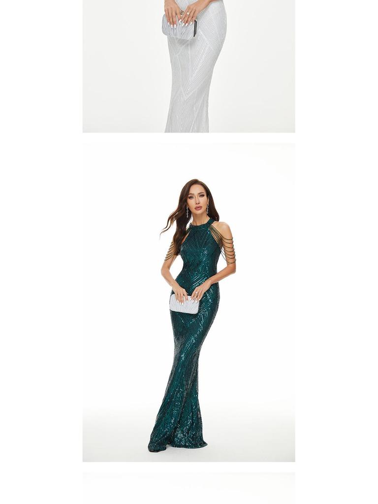 107B Sequin Fishtail Evening Dress for Influencers and Banquets