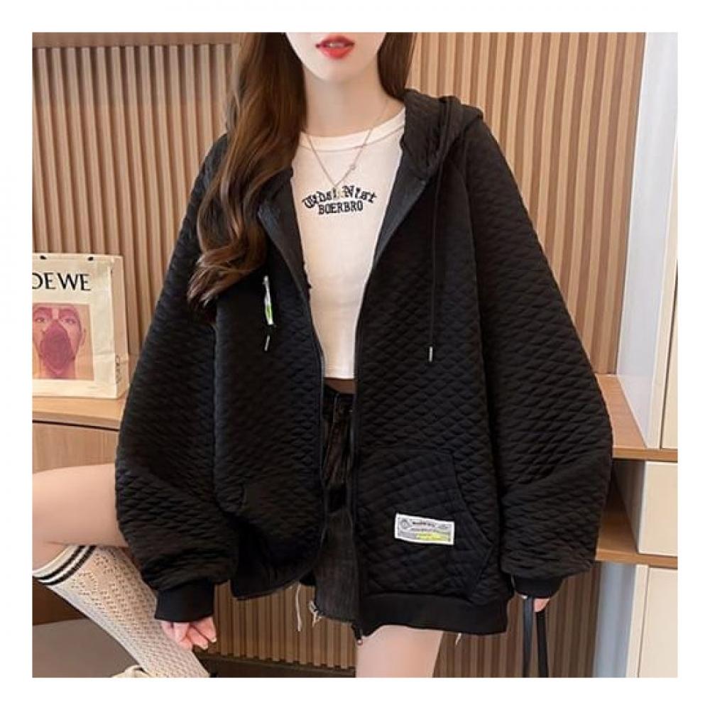 Navava Loose Fit Hooded Zip Up Long Sleeve Top Nc186