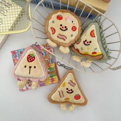 Chaveiro de Pelúcia Doce Fofo Pizza Desenho Animado Comida Simulada Boneca de Pelúcia Pingente Argola de Chave de Carro Acessórios de Decoração de Mochila Presentes