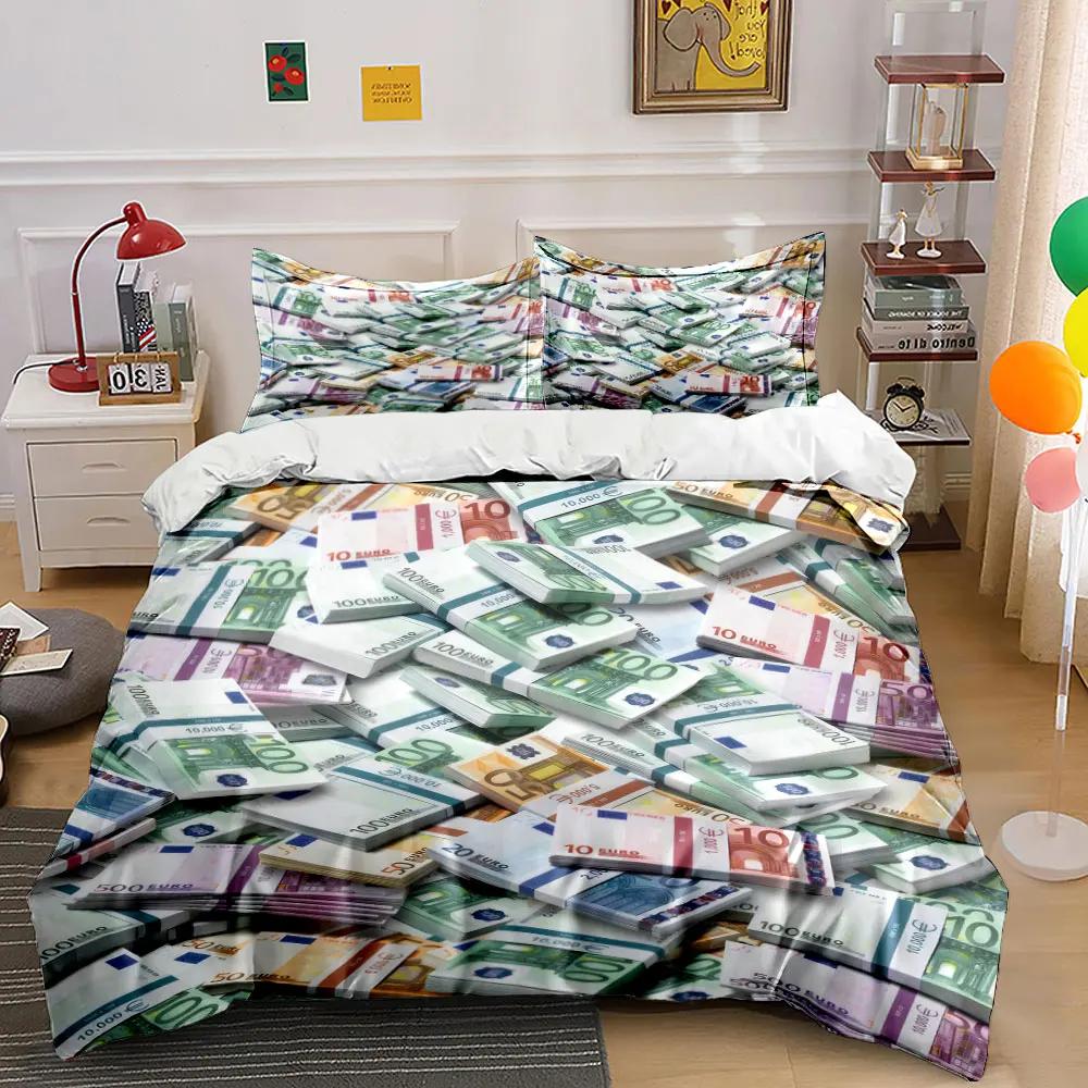 "Set Lenzuola con Stampa di Denaro Lusso per Arredo Casa" con 1 Copripiumino 2 Federe Singolo Matrimoniale King Queen Regalo