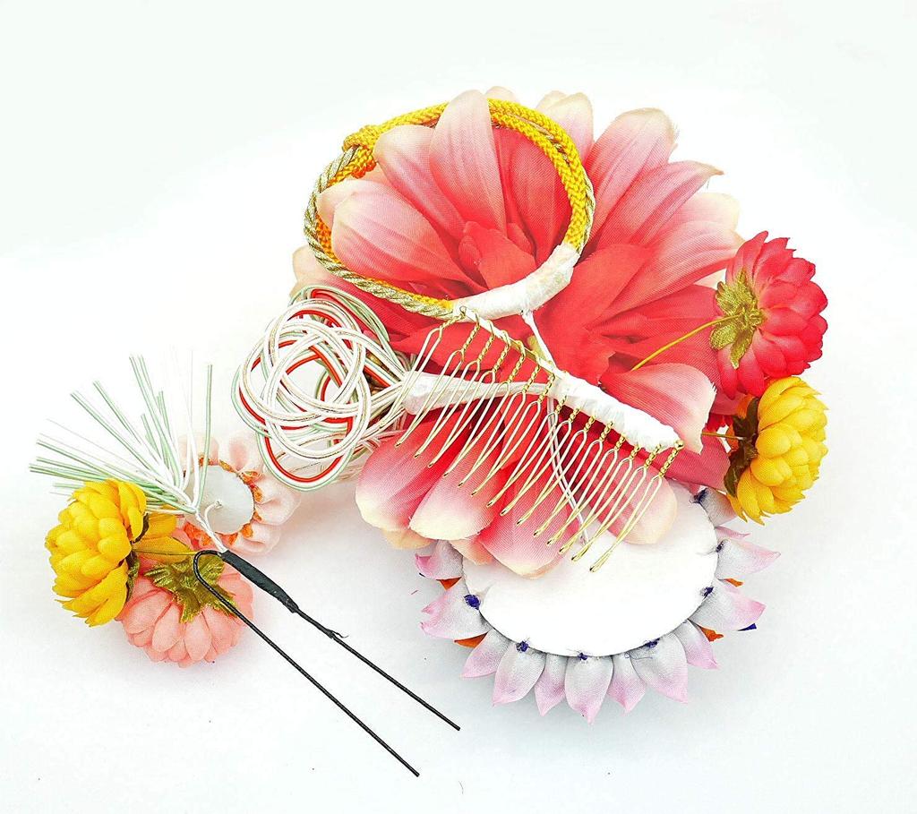 Håraccessoar Kanzashi stor perfekt för furisode yukata och examen Tvådelat set, (stift), wk-108, Tsumami-zaiku (handgjord), storlek, röd, rosa,