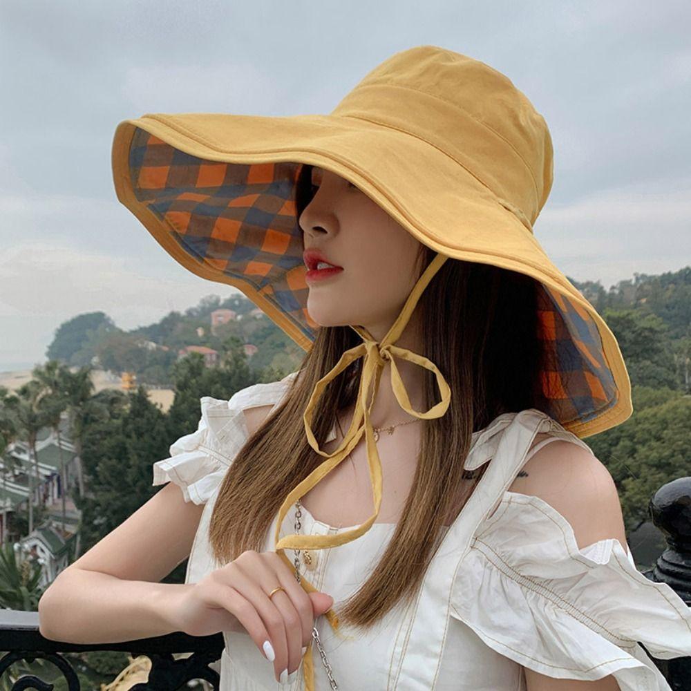 Foldable Sun Protection Hats Double-sided Beach Bucket Hat Leisure Fisherman Hat  For Ladies Girl