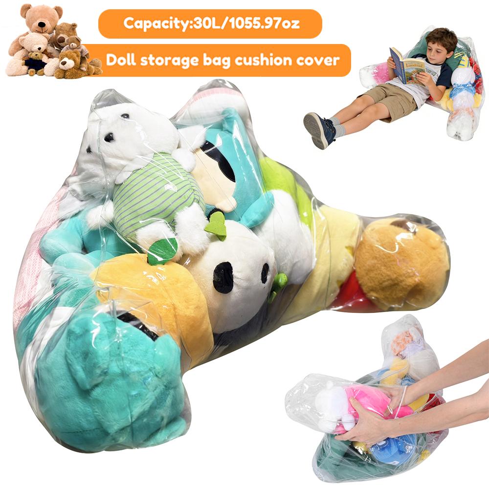 Clear Stuffed Animal Storage Back Pillow Cover PVC Waterproof Plush Toy Storage Backrest Cushion Cover 30L Clothing Storage Bag