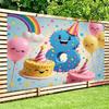 Toile de fond 2D pour 8ème anniversaire pour filles, Mignon Chiffre 8 Dessin Animé avec des Gâteaux Souriants et des Ballons
