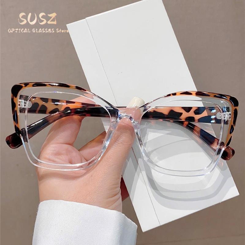 SUSZ Reading Glasses Rectangle Cat Eye Oversize Frame Prescription Optical Glasses Blue Light Blocking Myopia Glasses