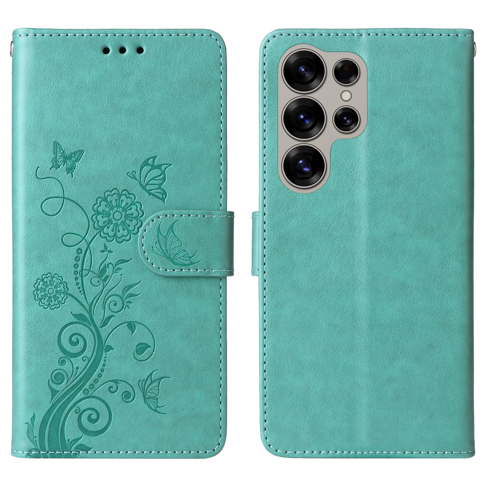 

Для Samsung Galaxy S25 Ultra Шкіряний Чохол Метелик Квітковий Відбиток Гаманець Підставка Кришка Green