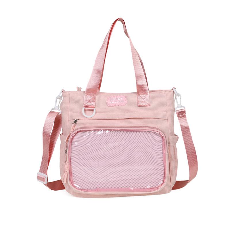

Corduroy Pain Bag Crossbody Large Capacity Second Dimensional Yuan Student Party Bag Guzi Shoulder Bag Junior High School Japanese Transparent розовый