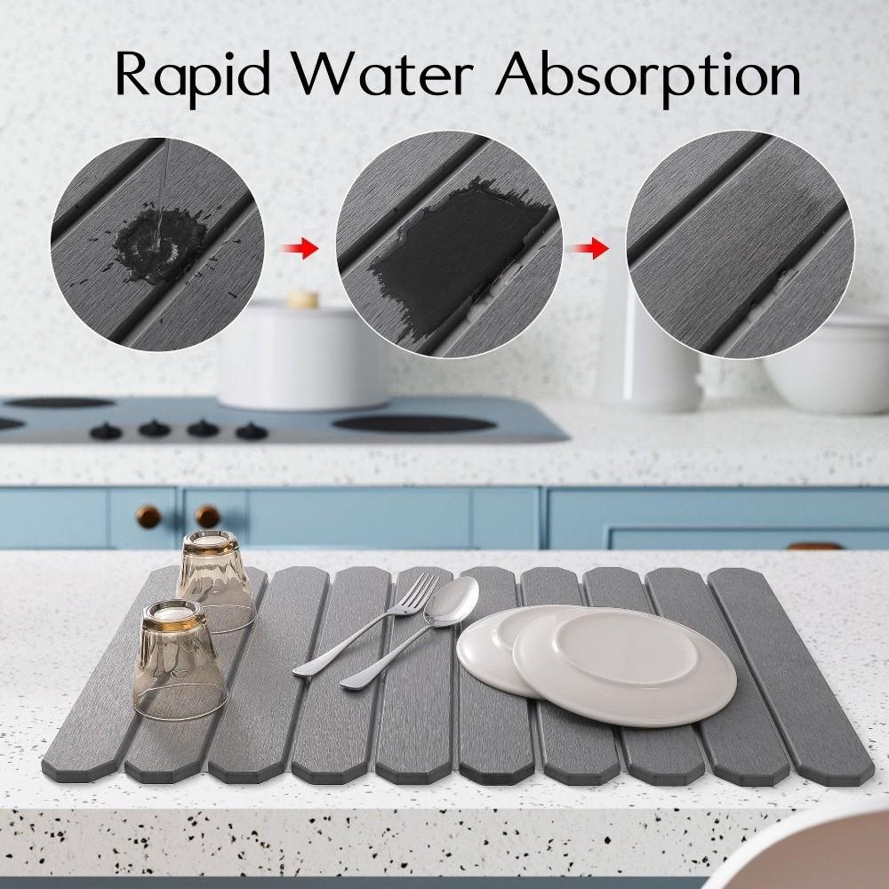 

Diatomaceous Earth Cup Drain Mat Foldable Countertop Absorbent Mat Dishware Drying Mat Kitchen сірий