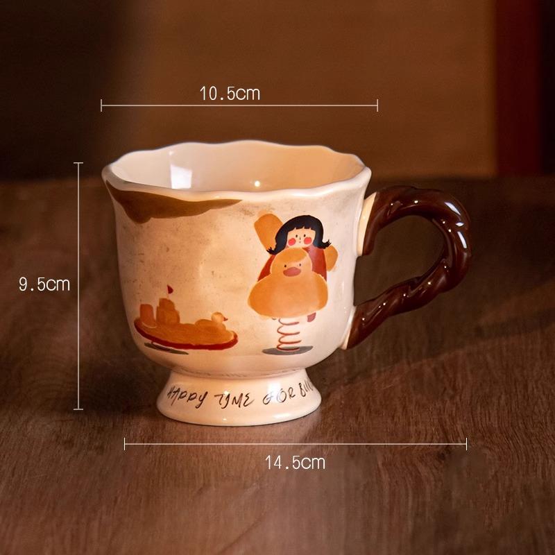 High Footed Mug Ceramic Coffee Cup Cute Girl Home Office Tea and Water Cup