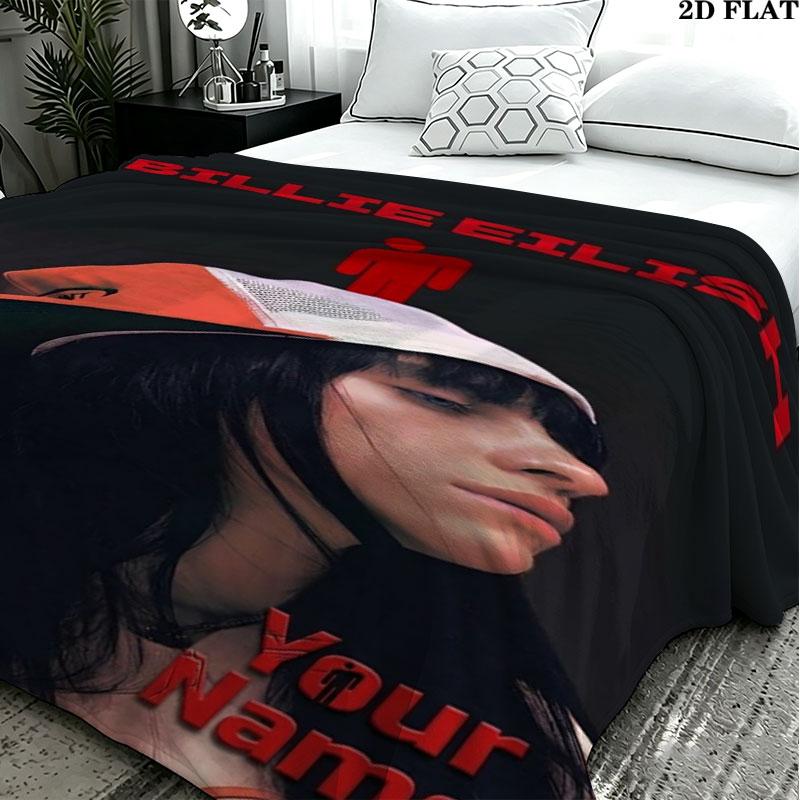 1PC Billie Eilish Custom Name Patterned Flannel Blanket Suitable For All Seasons for Home Decor Warmth and Comfort Gifts Holiday Present