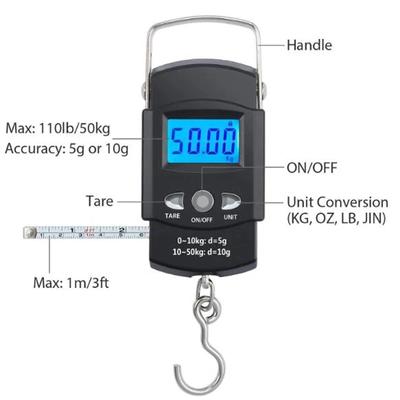 50kg X 10g Mini Digital Scale for Fishing Luggage Travel Weighting Steelyard Portable Electronic Hanging Hook Scale Hand Scales