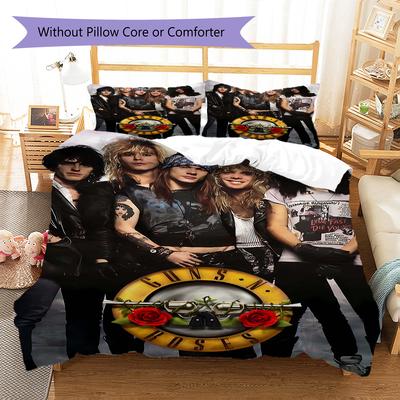 Guns&Roses Pattern Bedding Quilt Set Quilt Cover Pillowcase Home Decoration Gift (1 * Duvet Cover + 2 * Pillowcase, Without Core)