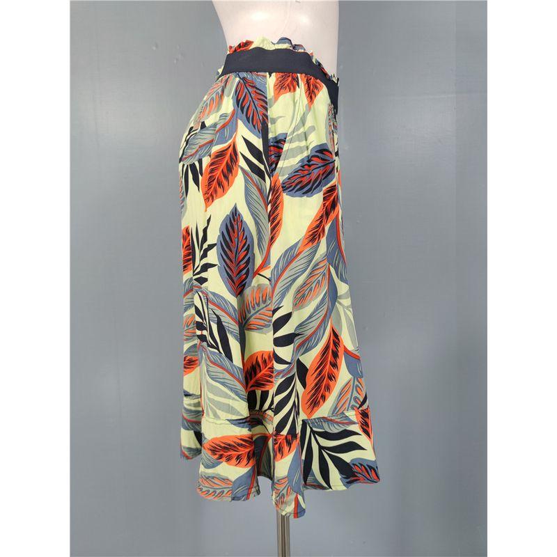 Export Single Texture Good Goods Exquisite Print Elastic High Waist Big Swing A- Line Skirt Casual Holiday Style Skirt