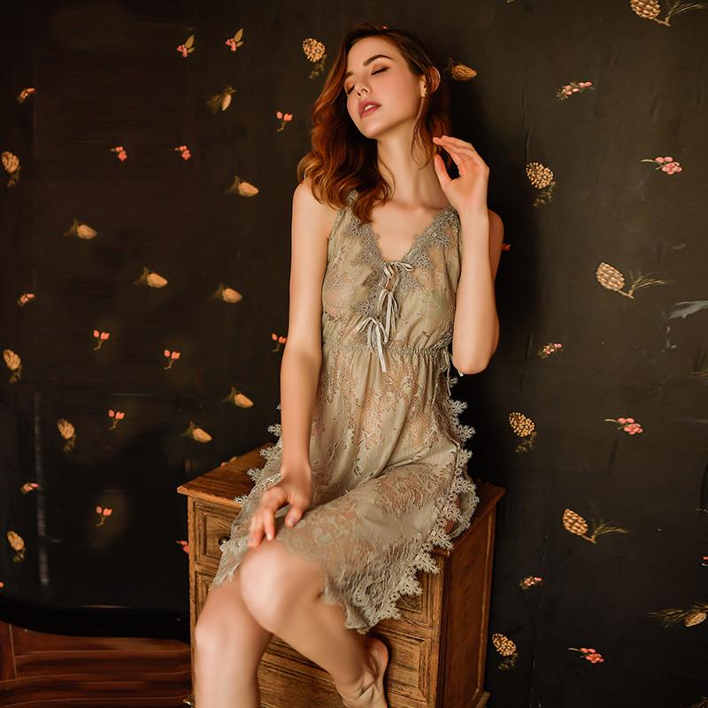 Sexy Underwear New Sexy Lace Perspective Temptation Backless Split Embroidered Suspender Nightdress