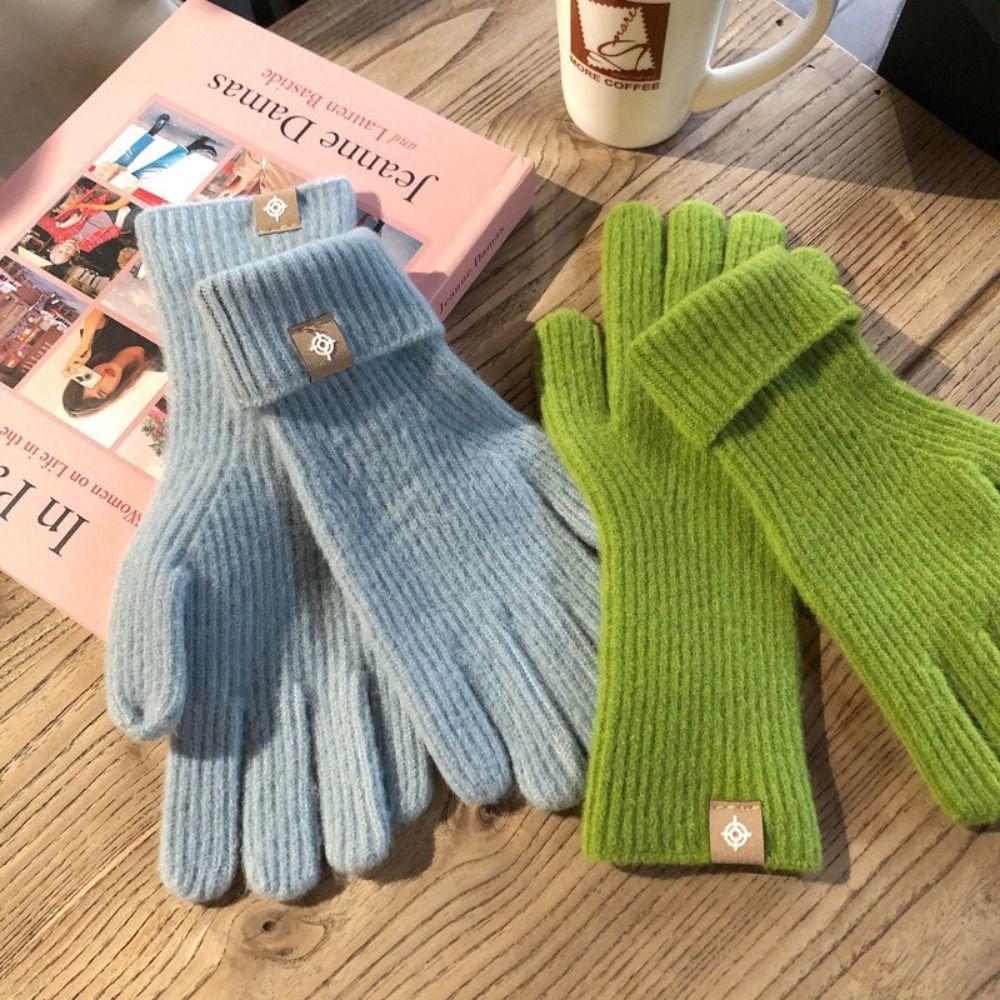 1 Pair Five Finger Knitting Gloves Wool Knitting Cycling Driving Gloves Full Finger Mittens  Autumn
