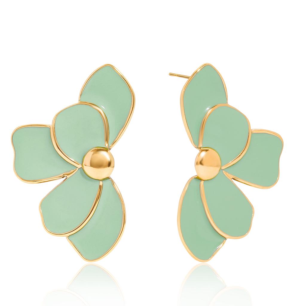 Yori Trending Stainless Steel Metal Oil Drip Flower Earrings for Women Prevent Allergy Metal Daily Summer Jewelry Accessories