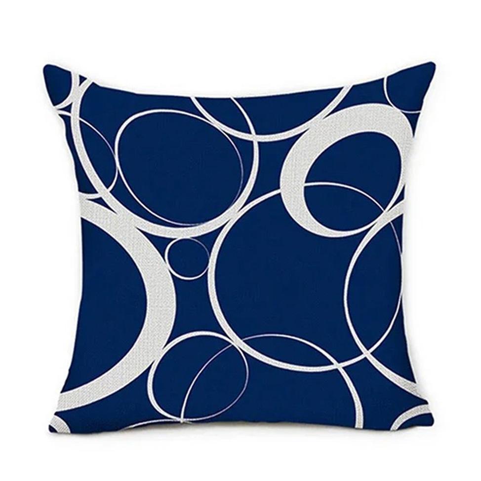 Blue Geometric & Floral Pattern throw pillow cover with short plush print for living room sofa decoration cushion cover