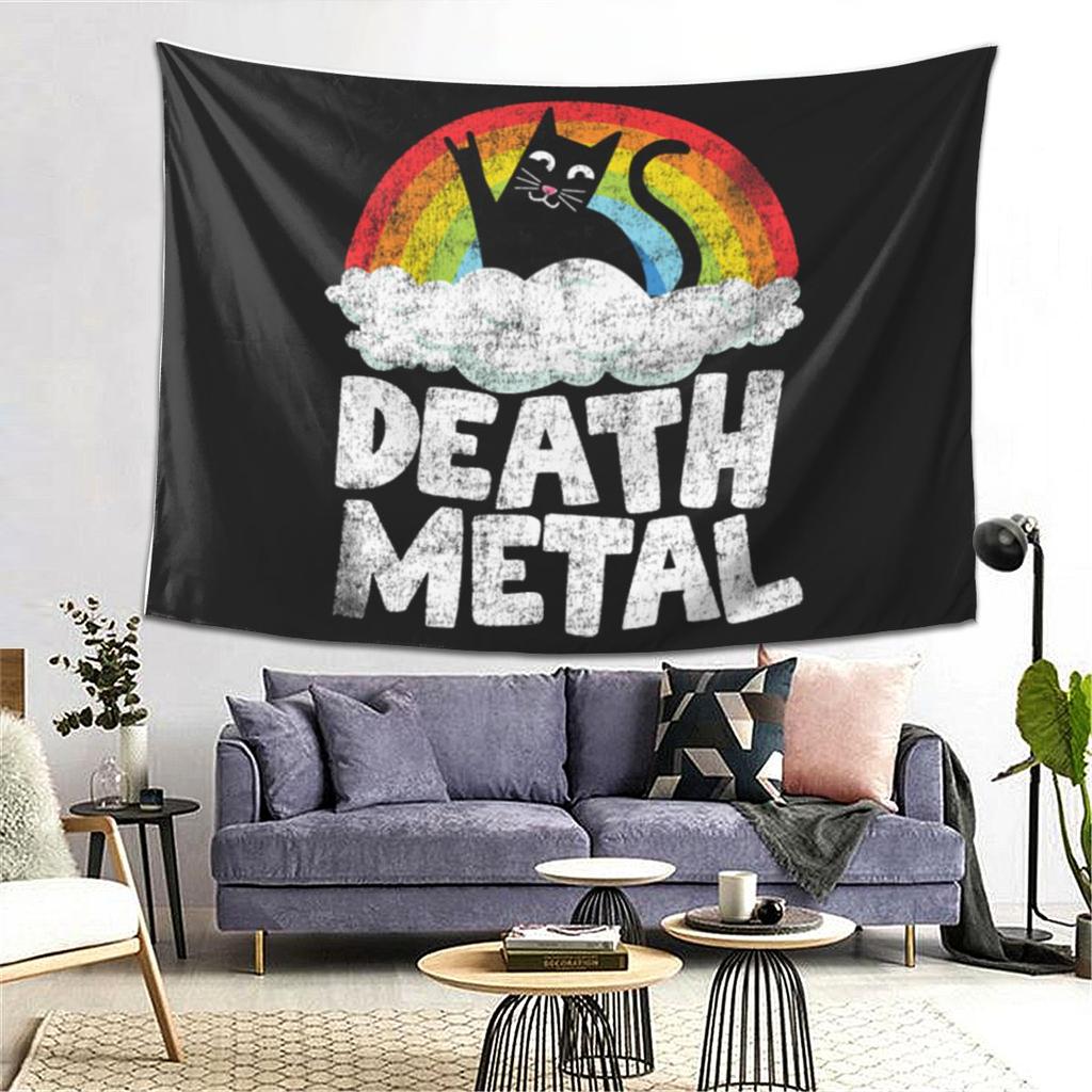 Funny Death Metal Cat Gift Rainbow Heavy Metal Tapestry Wall Hanging Aesthetic Home Decor Tapestries for Living Room Bedroom