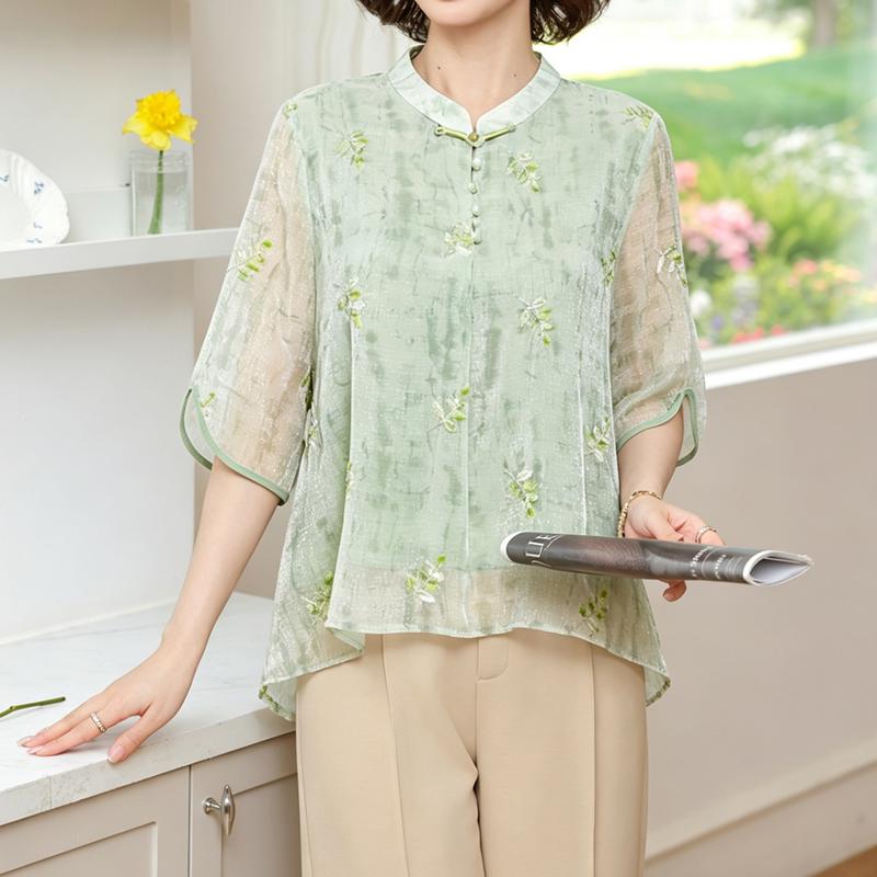 Yuzhaolin Elegantes Sommeroberteil mit Print und Stehkragen