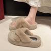 Flauschige Pantoffeln mit gekreuzten Riemen für Damen zum Tragen im Freien Herbst und Winter neu dicksohlig erhöht rutschfest Plüsch Baumwollpantoffeln