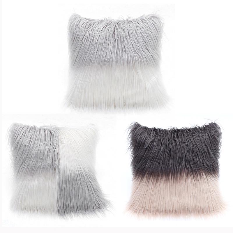 Soft Fluffy Square Faux Fur Pillow Case Sofa Plush Cushion Cover uygun