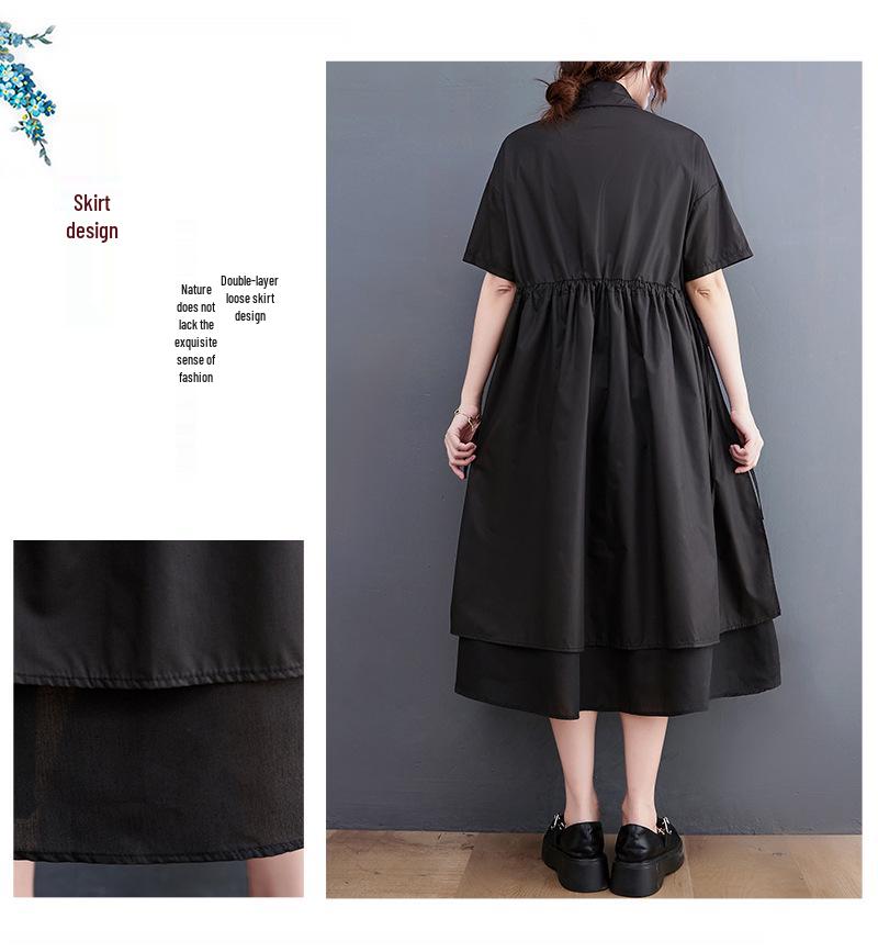 2022 Summer Korean Plus Size Plaid Waist-Gathering A-Line Dress