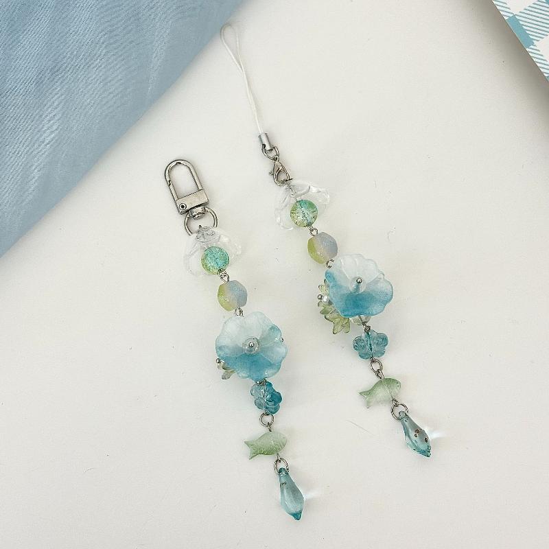 Summer Starfish Shell Keychain Y2K Sweet Beaded Mobile Phone Lanyard Girly Cute Ins Bag Charm Pendant Decoration Gift