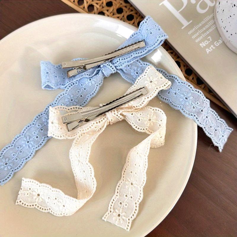 Ballet Bow Lace Hair Clip French-Style Braid Ribbon Duckbill Clip for Double Ponytails, ' Hair Accessories