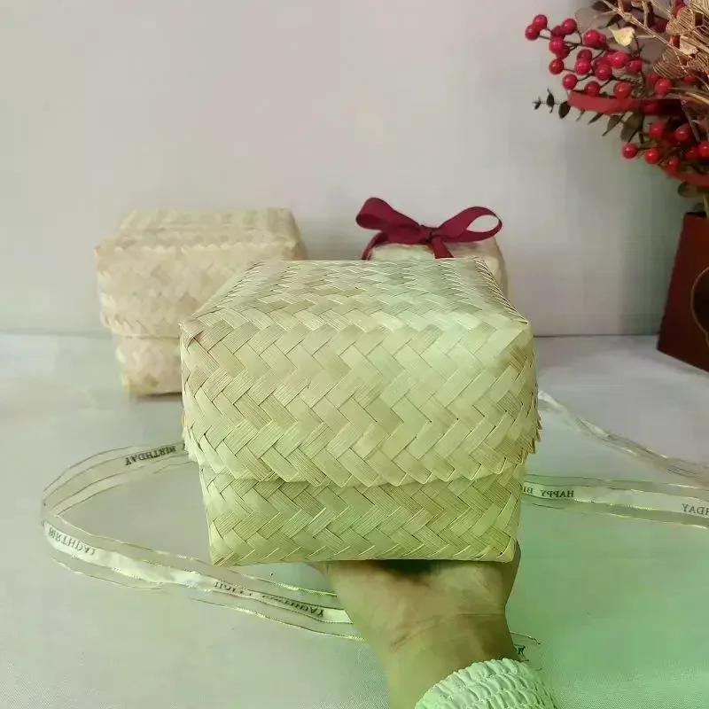 Durable Tight Seal Design Bamboo Woven Gift Box Reusable Handmade Bamboo Teas Tin DIY Wedding Cookies Candy Box Party Decoration