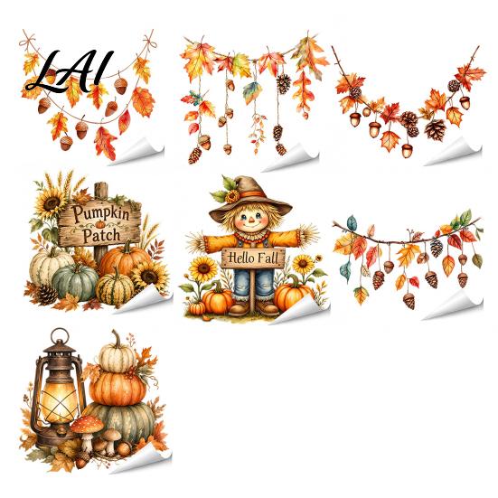 Autumn Window Clings Maple Leaf Pinecone Scarecrow Pumpkin Static Clings Waterproof PVC Seasonal Party Supplies Glass Stickers Removable Decals for